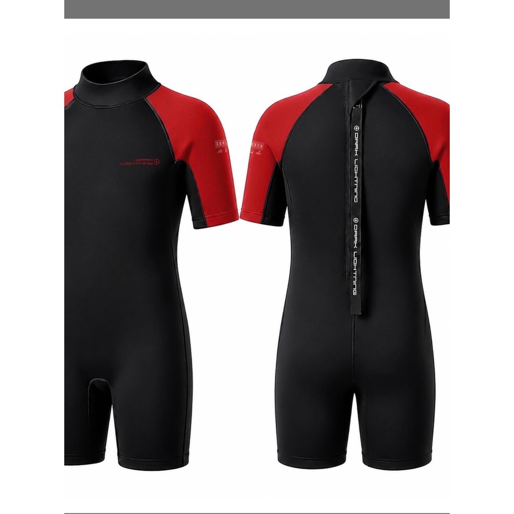 Dark Lightning Wetsuit Kids Size 16 Black Red NEW 3/2mm Neoprene Short Sleeve